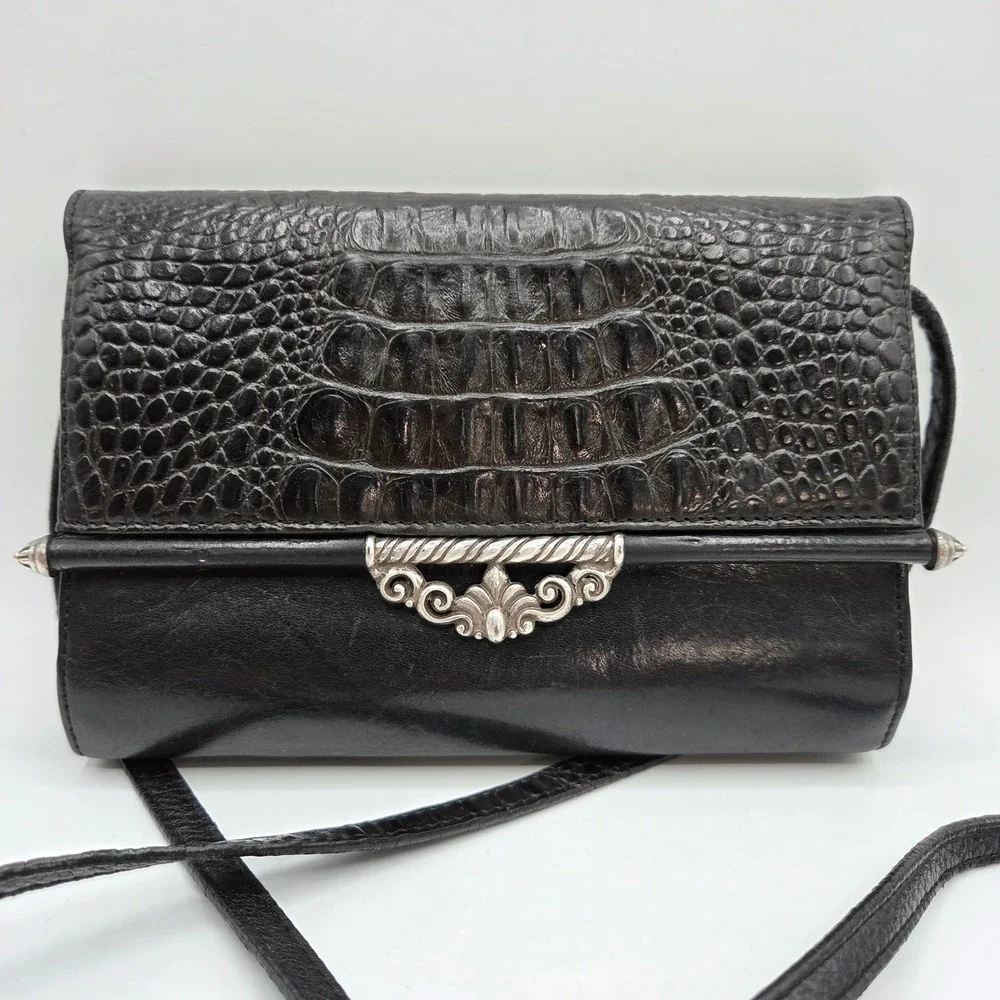 Brighton Vintage Leather Croc Embossed Wallet Style Crossbody Small Bag Boho Y2K